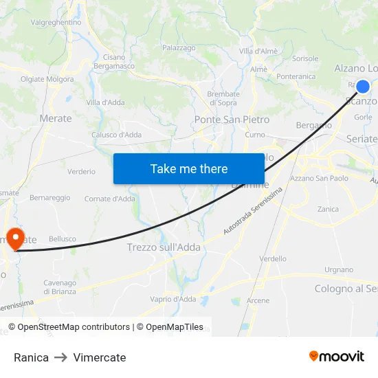 Ranica to Vimercate map