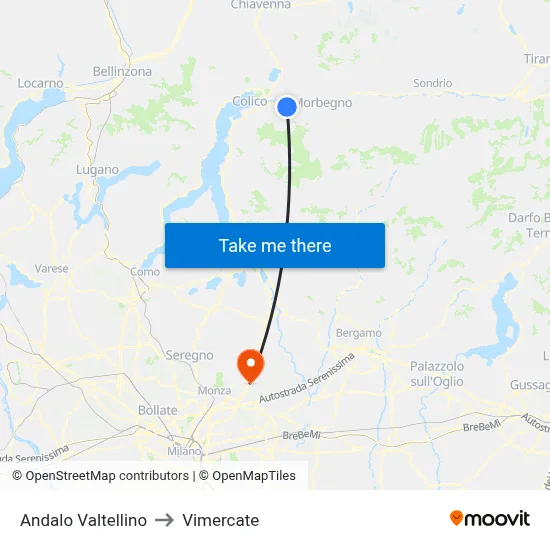 Andalo Valtellino to Vimercate map