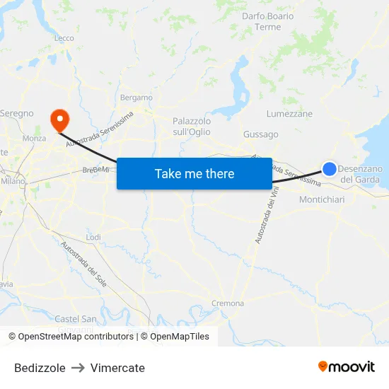 Bedizzole to Vimercate map