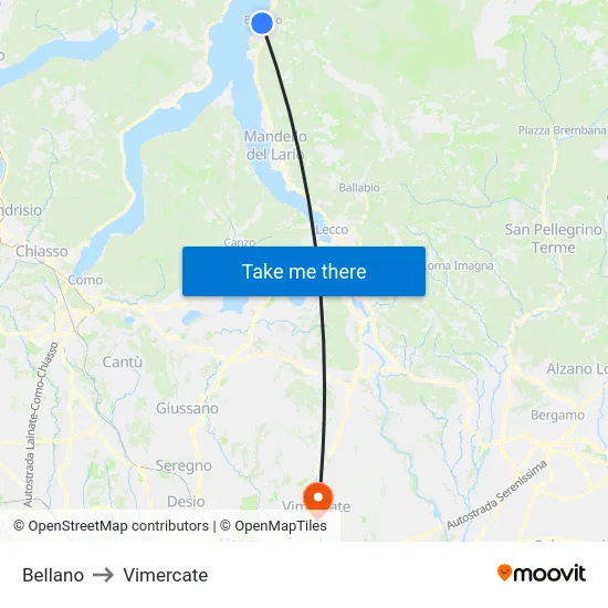 Bellano to Vimercate map
