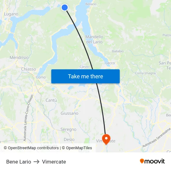 Bene Lario to Vimercate map