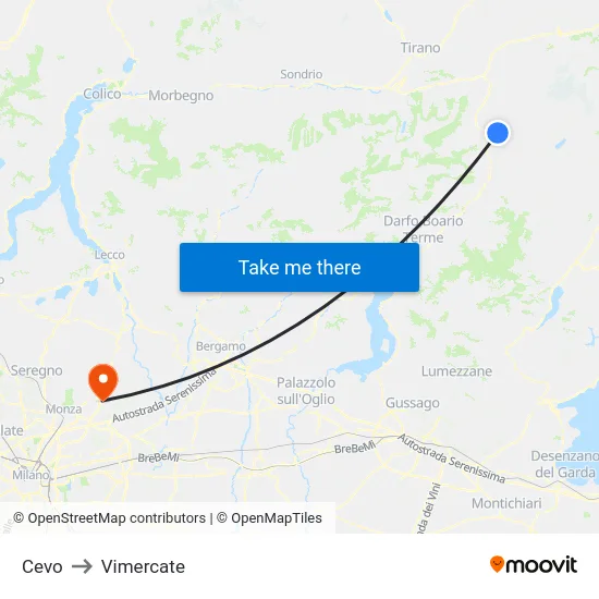 Cevo to Vimercate map