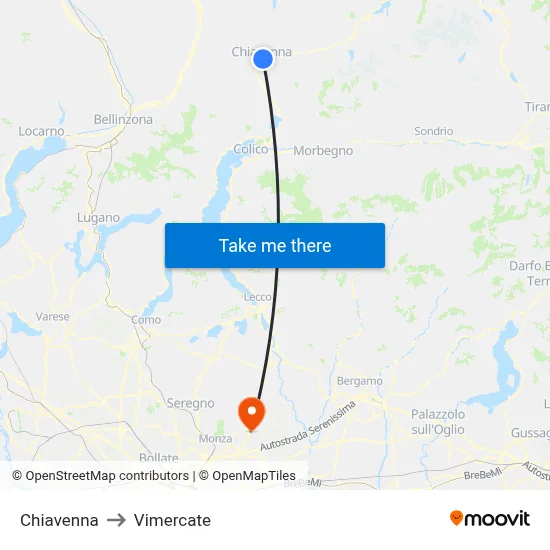 Chiavenna to Vimercate map