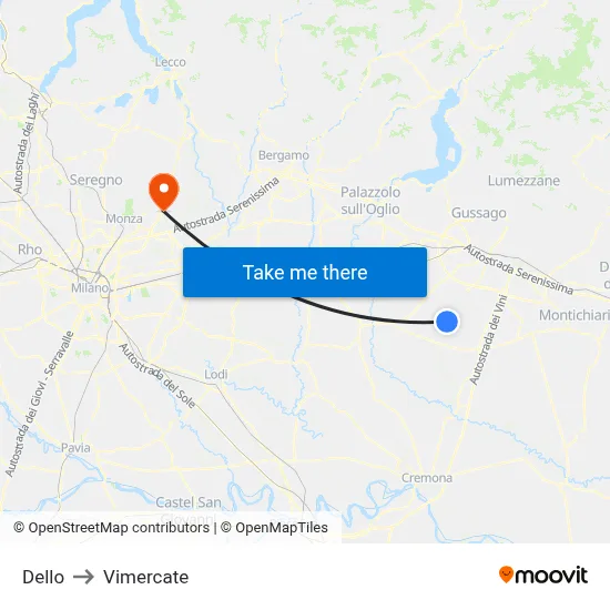 Dello to Vimercate map