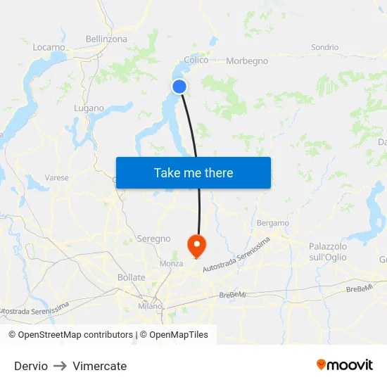 Dervio to Vimercate map