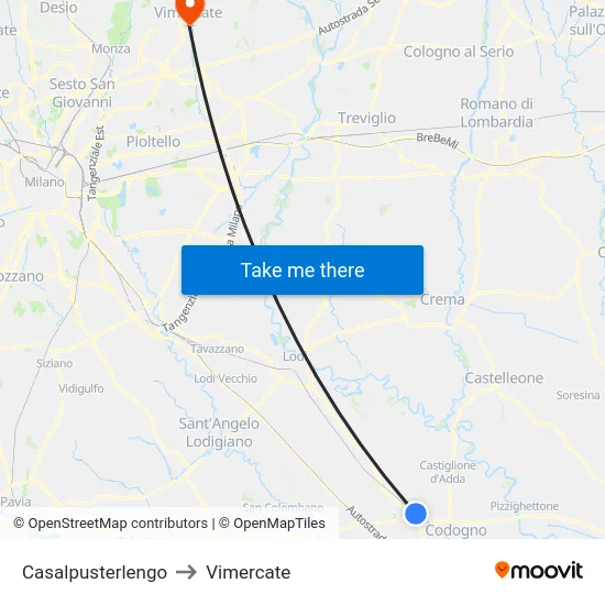 Casalpusterlengo to Vimercate map