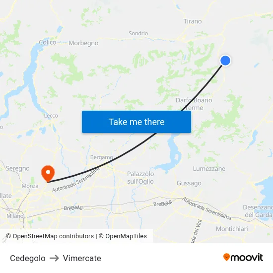 Cedegolo to Vimercate map