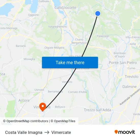 Costa Valle Imagna to Vimercate map