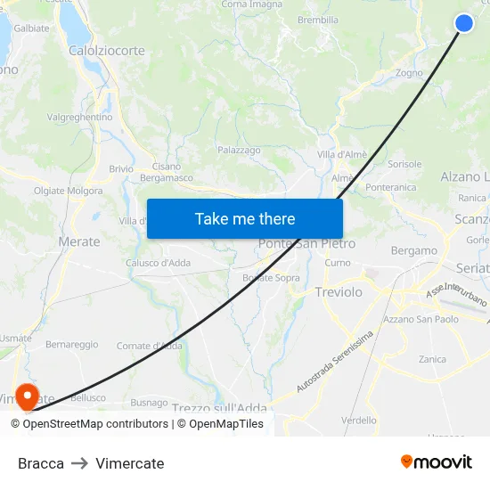 Bracca to Vimercate map