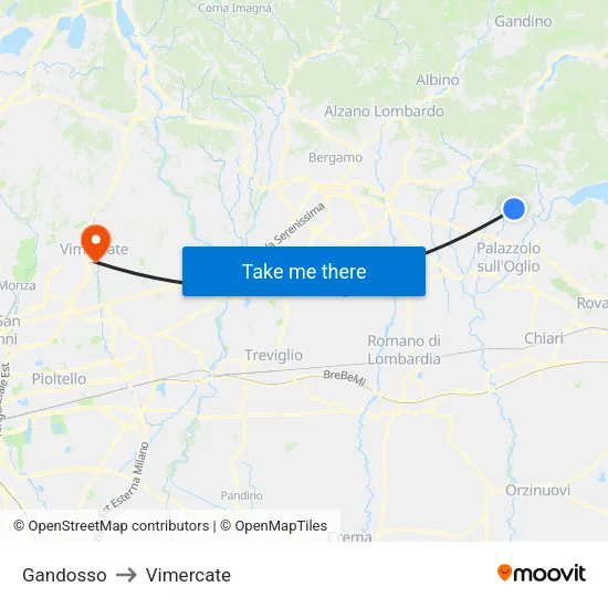 Gandosso to Vimercate map