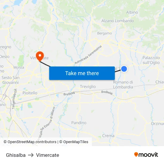 Ghisalba to Vimercate map