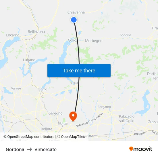 Gordona to Vimercate map