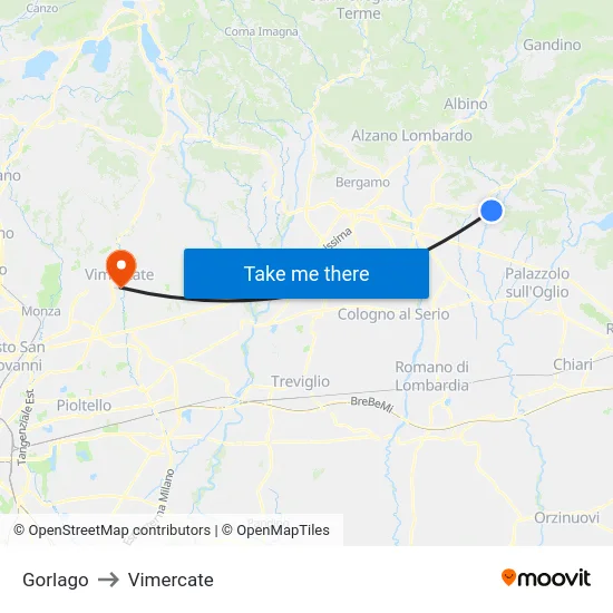 Gorlago to Vimercate map