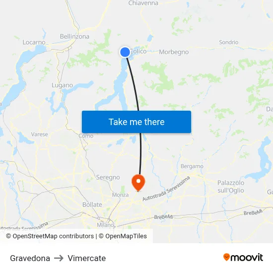 Gravedona to Vimercate map