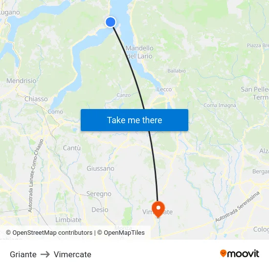 Griante to Vimercate map