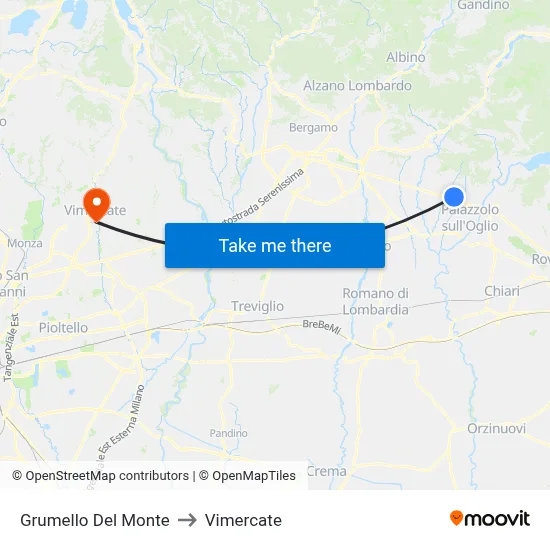 Grumello Del Monte to Vimercate map