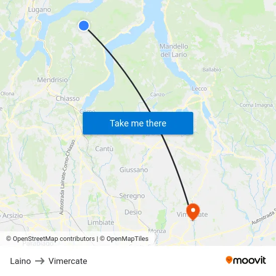 Laino to Vimercate map