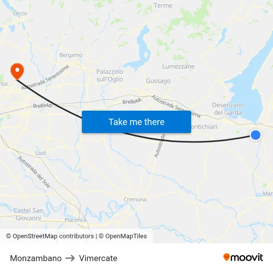 Monzambano to Vimercate map
