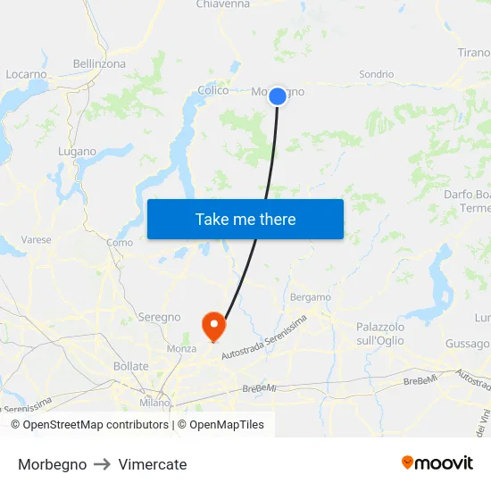 Morbegno to Vimercate map