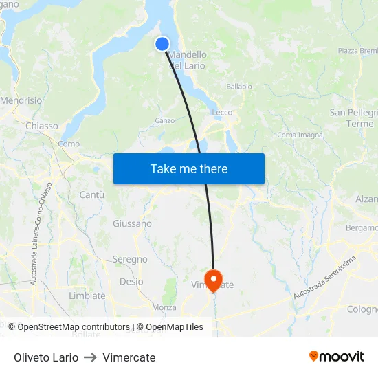 Oliveto Lario to Vimercate map