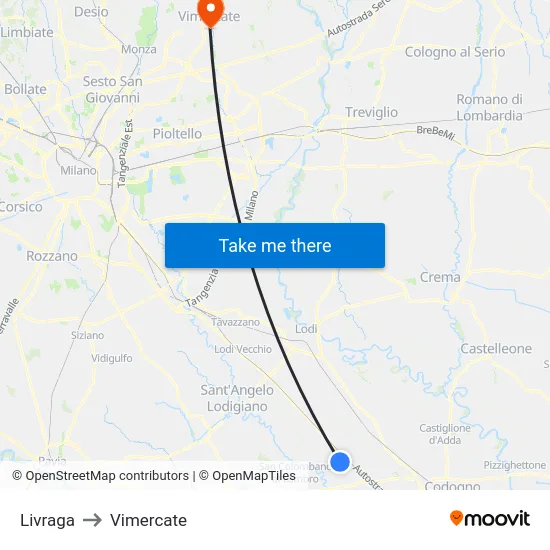 Livraga to Vimercate map