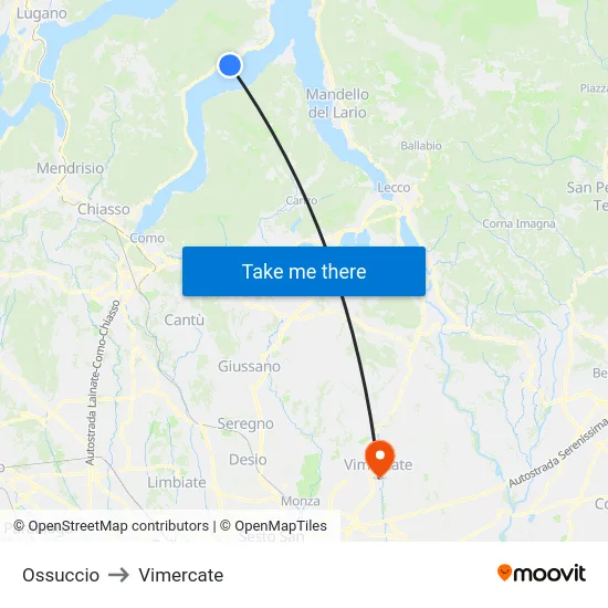 Ossuccio to Vimercate map
