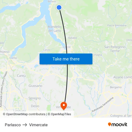 Parlasco to Vimercate map