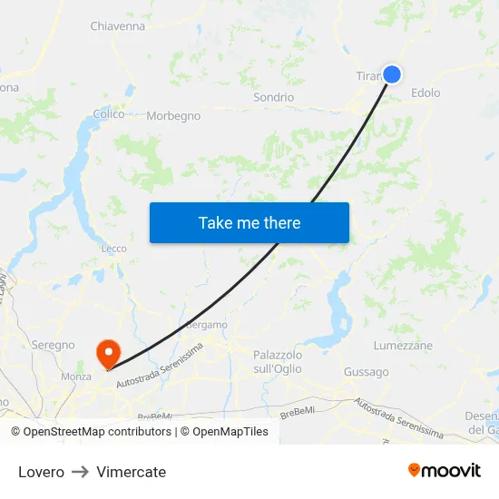 Lovero to Vimercate map