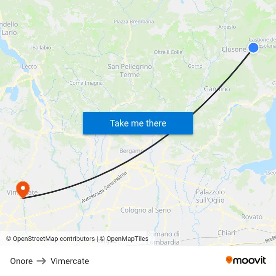 Onore to Vimercate map
