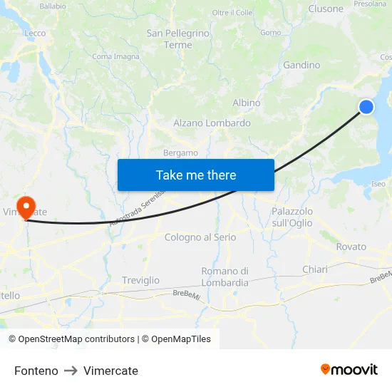 Fonteno to Vimercate map