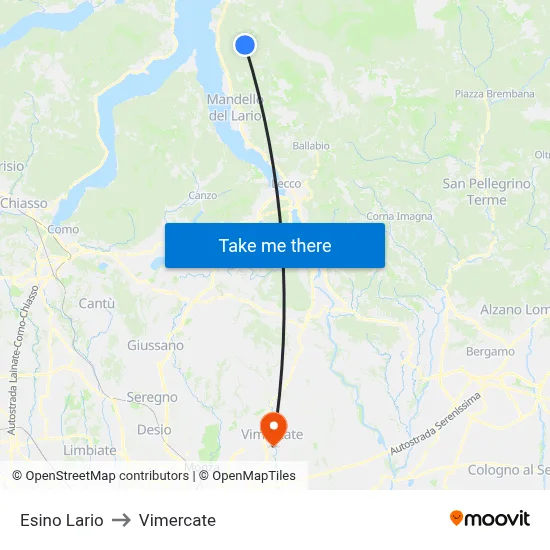 Esino Lario to Vimercate map