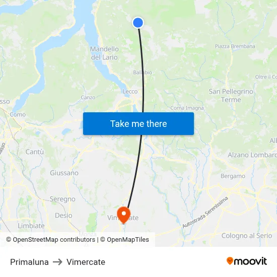 Primaluna to Vimercate map