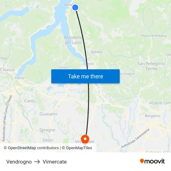 Vendrogno to Vimercate map