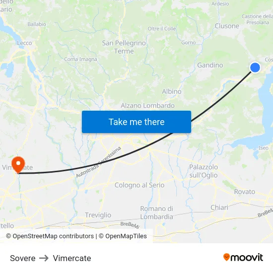 Sovere to Vimercate map