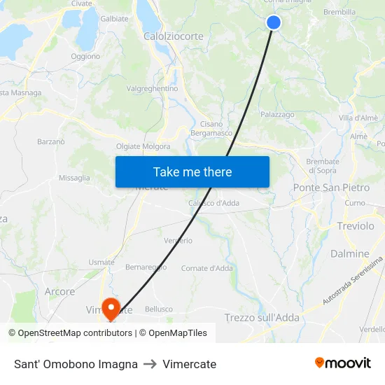 Sant' Omobono Imagna to Vimercate map