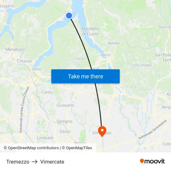 Tremezzo to Vimercate map
