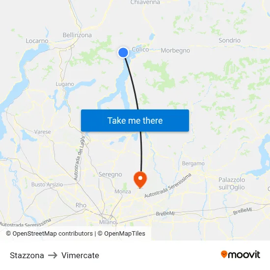 Stazzona to Vimercate map