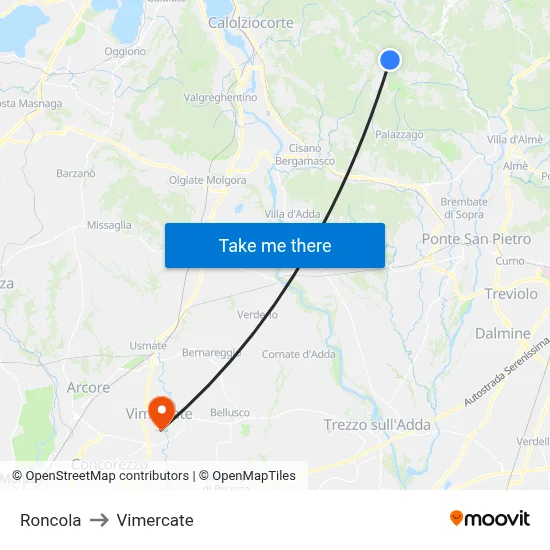 Roncola to Vimercate map