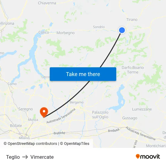 Teglio to Vimercate map