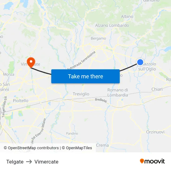 Telgate to Vimercate map
