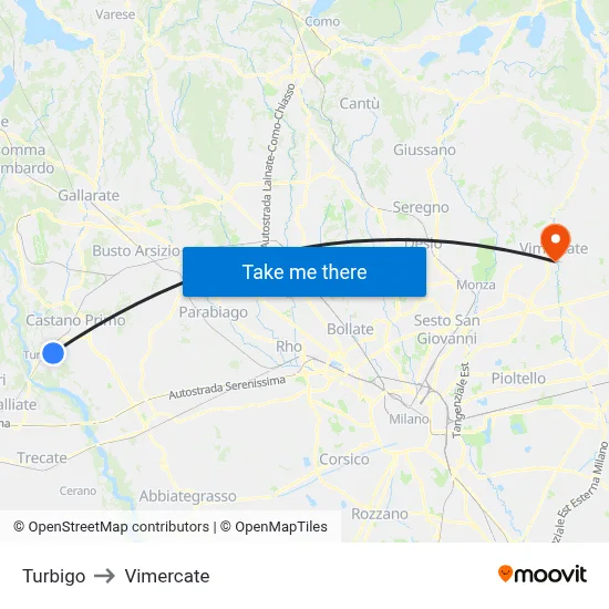 Turbigo to Vimercate map