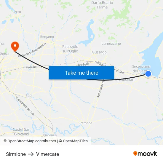 Sirmione to Vimercate map