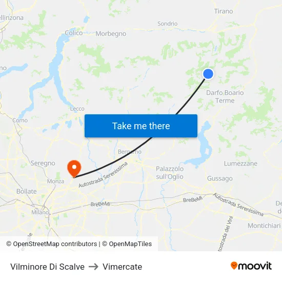 Vilminore Di Scalve to Vimercate map