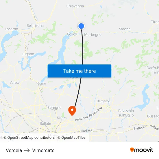 Verceia to Vimercate map