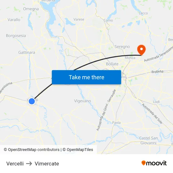 Vercelli to Vimercate map