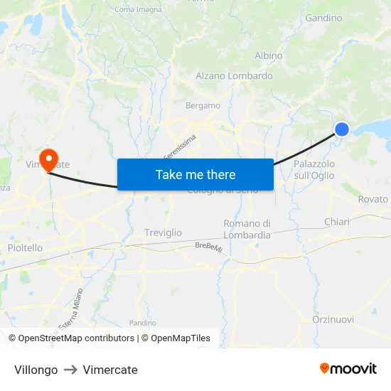 Villongo to Vimercate map