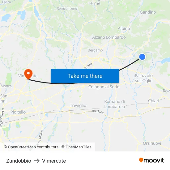 Zandobbio to Vimercate map