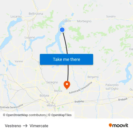 Vestreno to Vimercate map