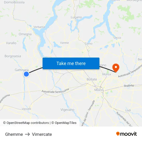 Ghemme to Vimercate map