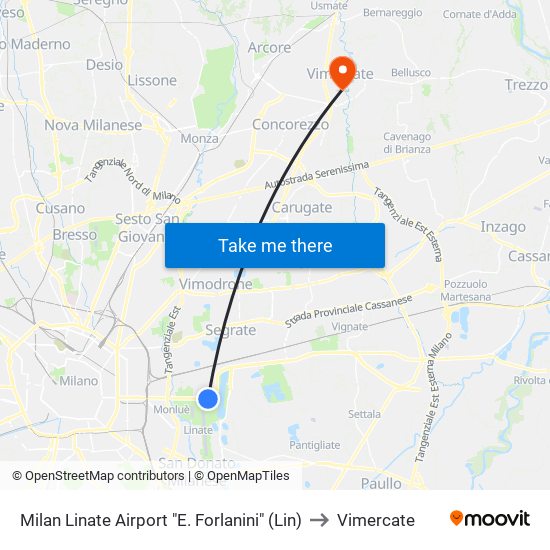 Milan Linate Airport "E. Forlanini" (Lin) to Vimercate map